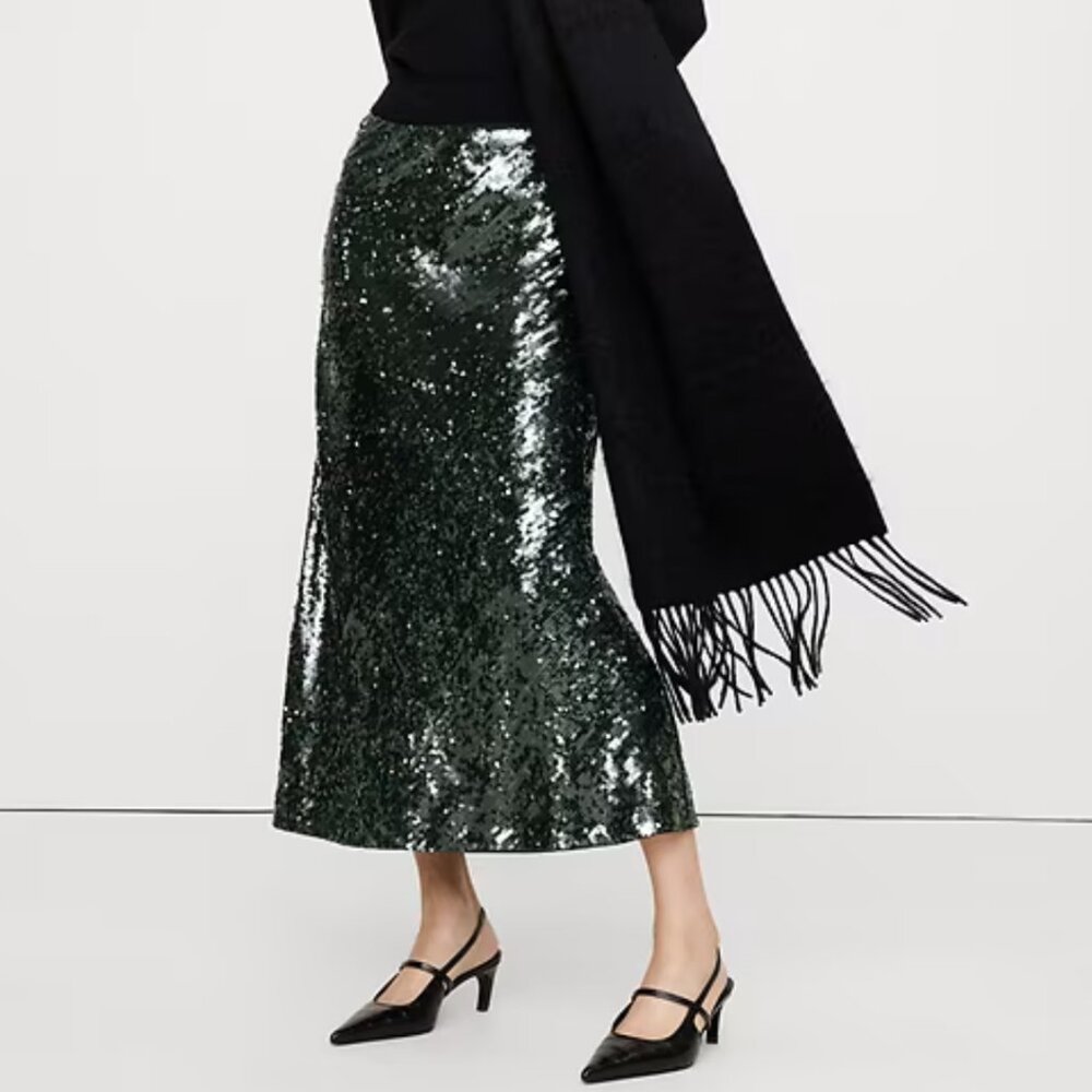 Banana Republic Green Sequin, Long Skirt - Size 4